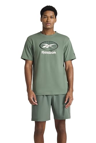 Reebok Men’s Vertigo Crewneck T-Shirt, Standard Fit, Lightweight Cotton-Poly Jersey Fabric, Duck Green, Large