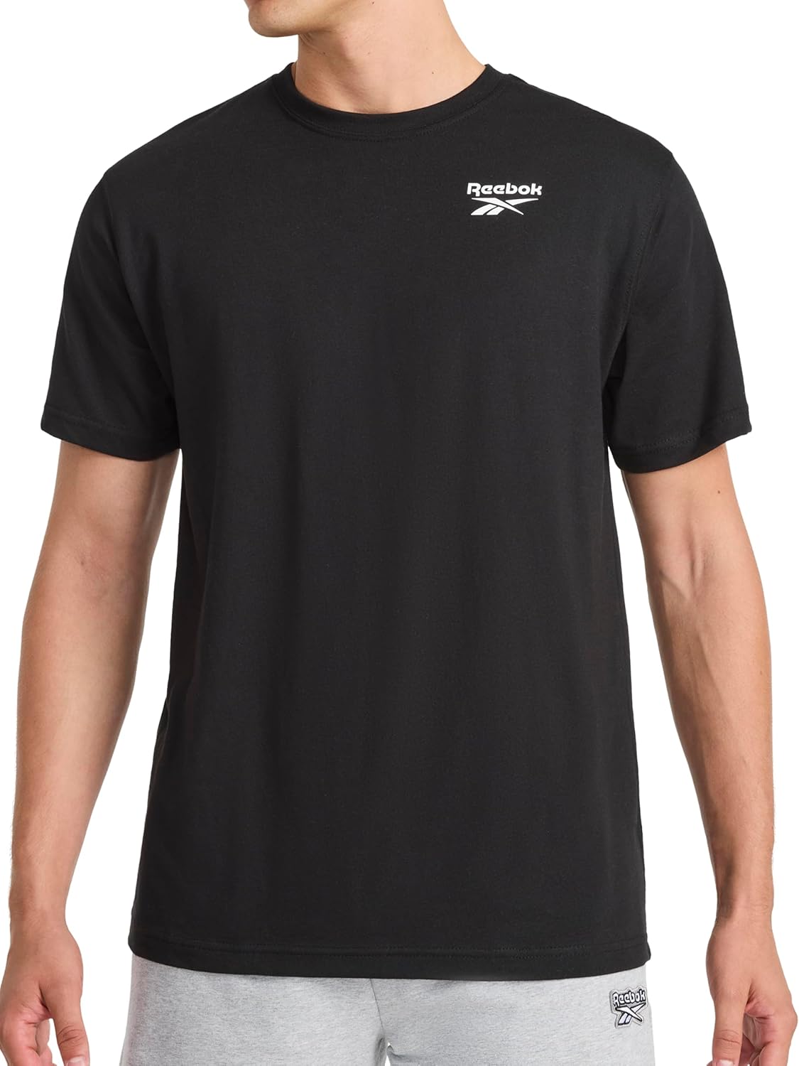 Reebok Men’s Peak Short Sleeve T-Shirt, Standard Fit, Lightweight Cotton-Poly Fabric, Black, Medium