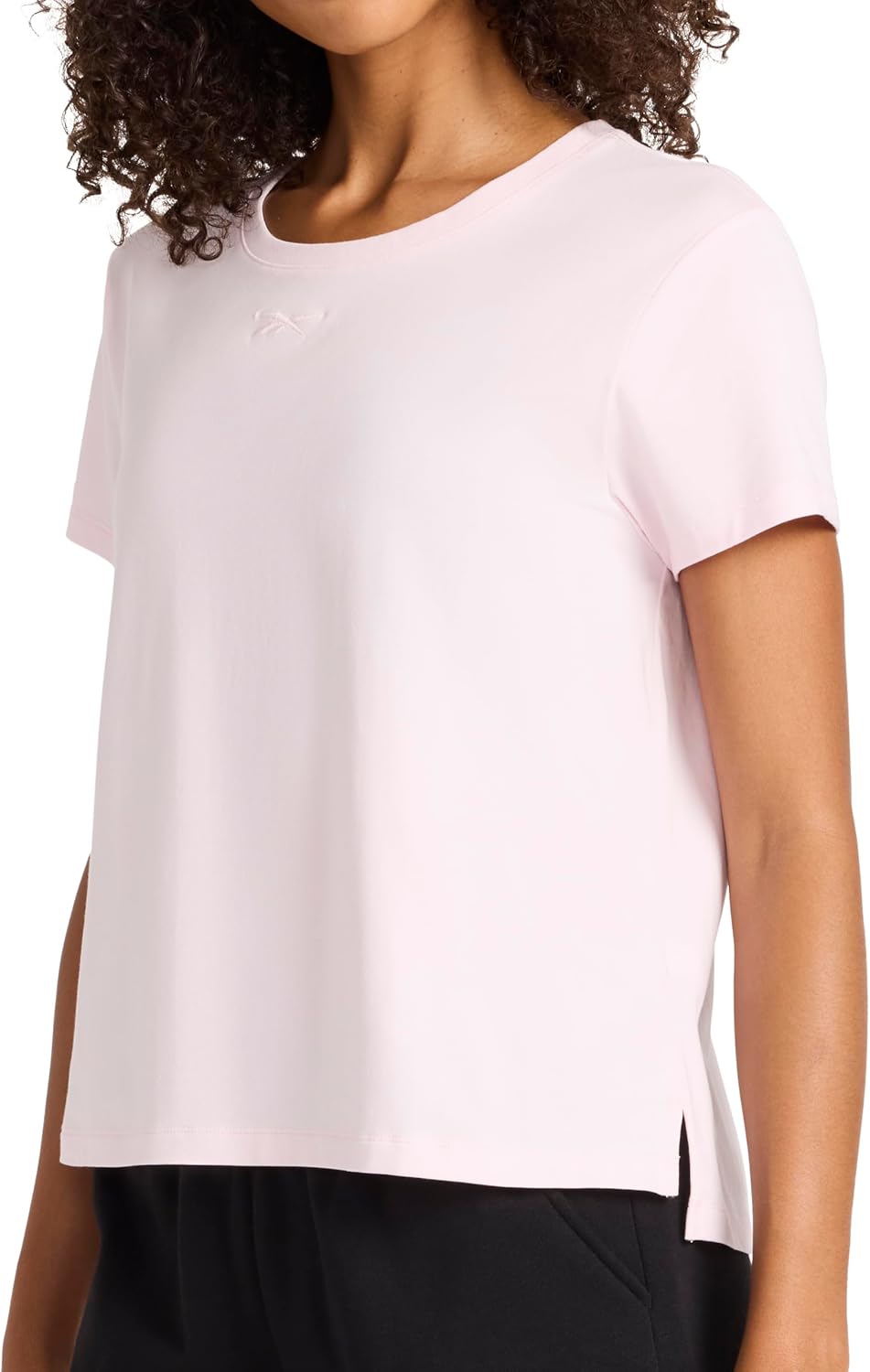 Reebok Women’s Embroidery Hit Graphic Crewneck T-Shirt, Standard Fit, Lightweight Stretch Cotton Fabric, Frosted Berry, Medium