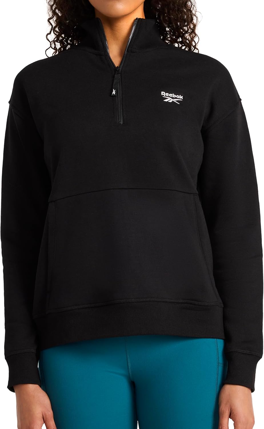 Reebok Women’s Classic Half-Zip Sweatshirt, Standard Fit, Midweight Cotton-Poly Fleece Fabric, Black, Small