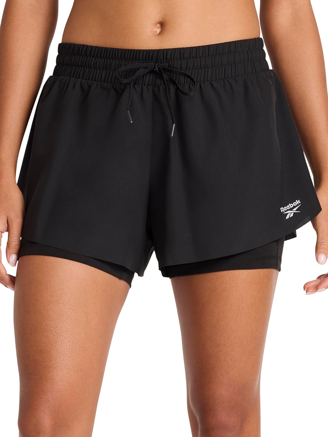 Reebok Women’s Swish Running 3” Short, Standard Fit, Lightweight Poly Woven Fabric, Black, Large