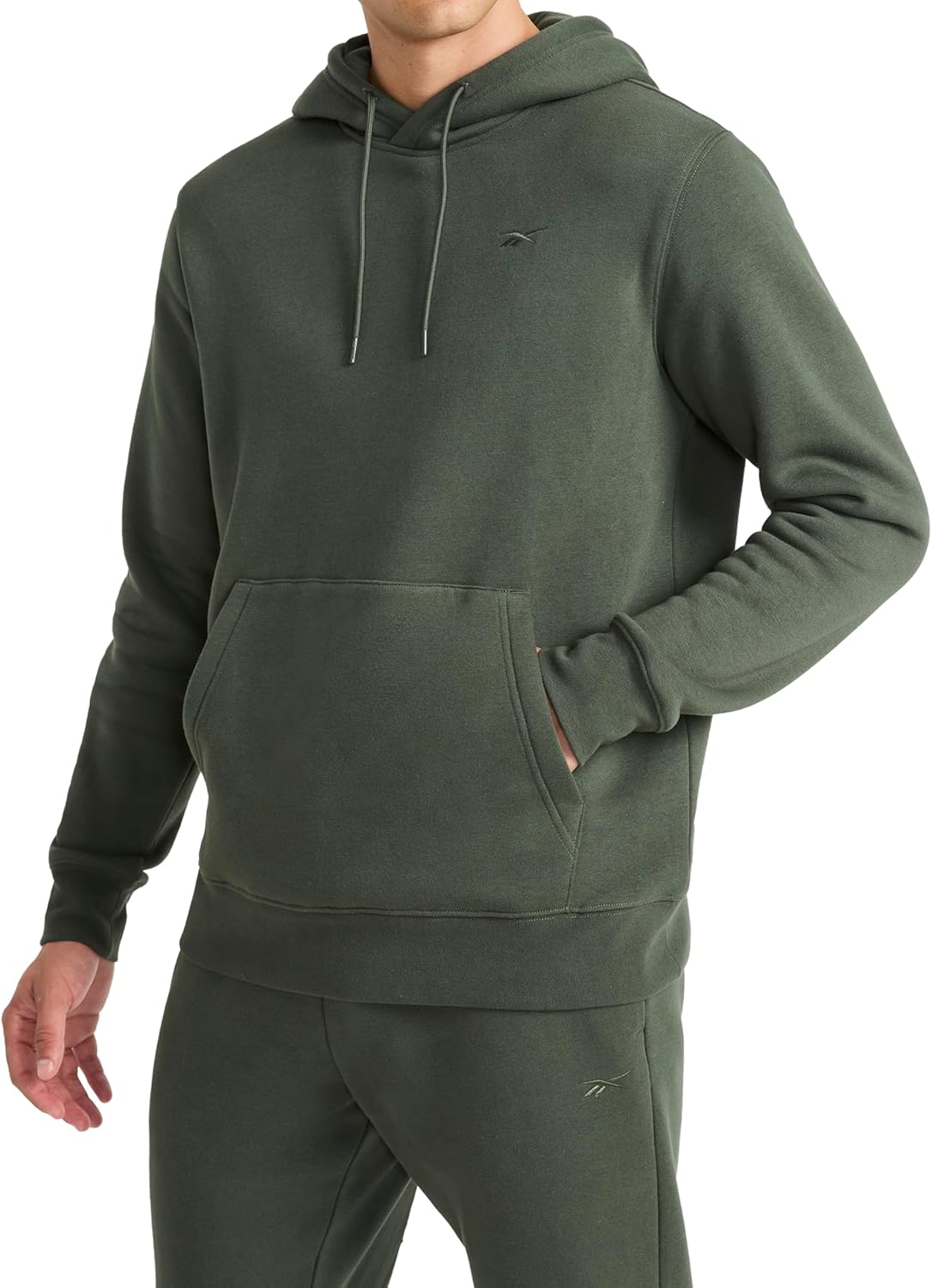 Reebok Men’s Fleece Hoodie, Standard Fit, Midweight Cotton-Poly Fabric, Grit Green, Medium