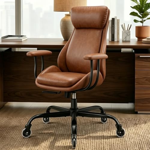 E-Motie Leather Executive Office Chair, Computer Desk Chair, Brown