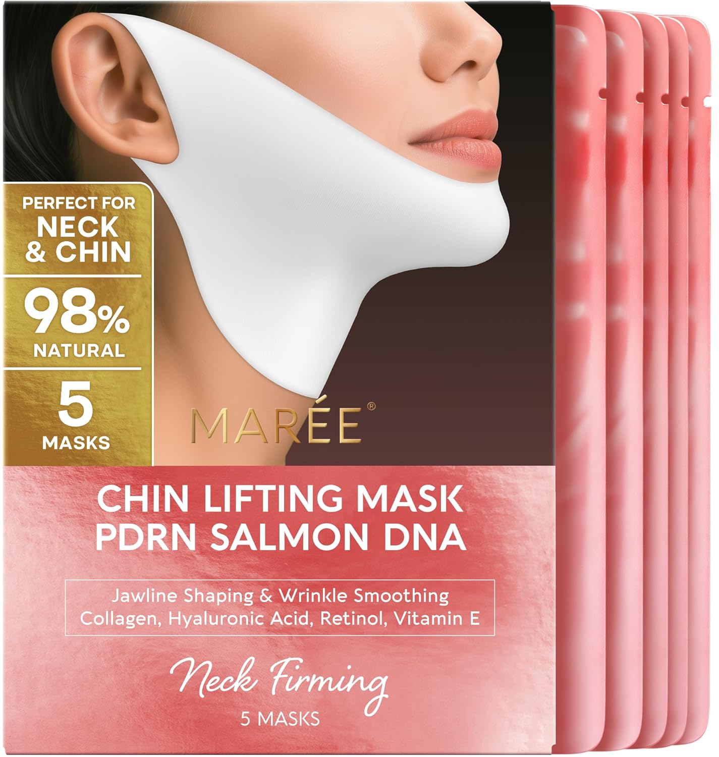 MAREE V Line Lifting Mask with PDRN Salmon DNA – Deep Collagen Face Mask for Women – Jawline Shaper Facial Masks with Retinol – Tightening & Firming Neck Lift Tape – Double Chin Strap for Face Lift