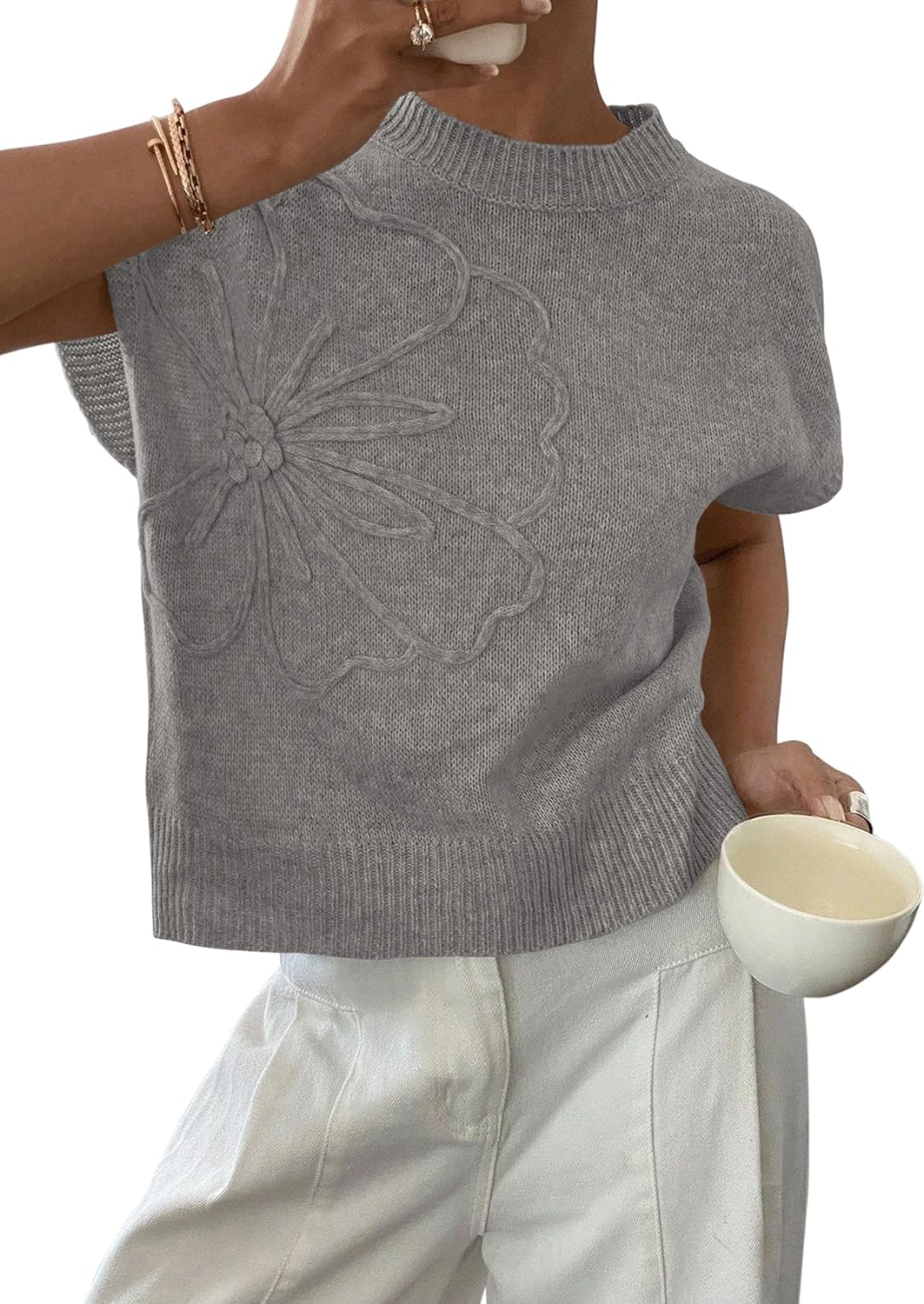 PRETTYGARDEN Women's 2026 Spring Sweater Vest Trendy Flower Knit Short Sleeve Cute Pullover Tank Tops Summer Fashion Clothing