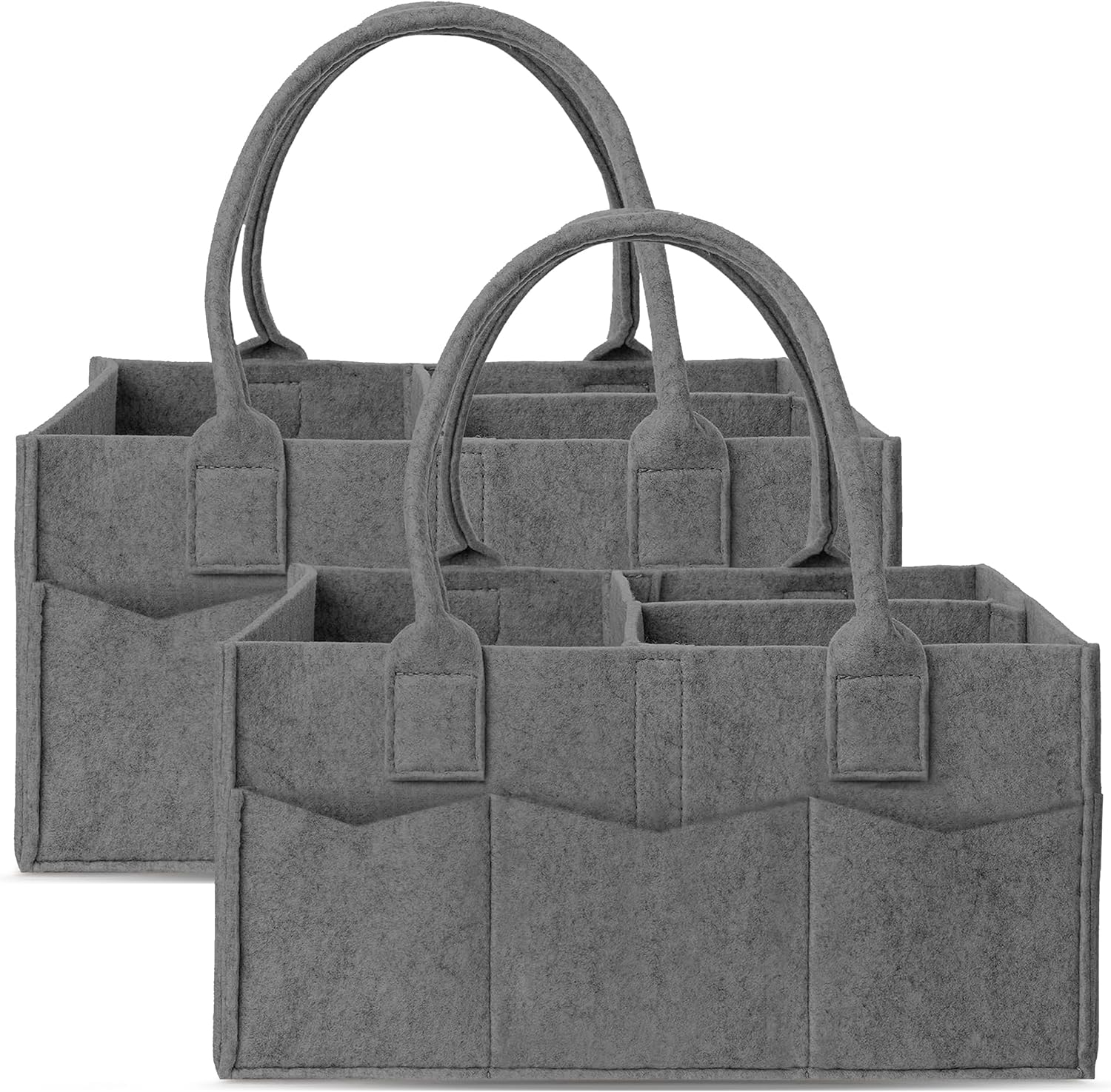 Cute Castle 2 Pack Diaper Caddy Organizer - Portable Baby Caddy Organizer with Handle, Nursery Storage Bin and Car Organizer for Girls, Boys - Baby Gift Basket - Dark Grey
