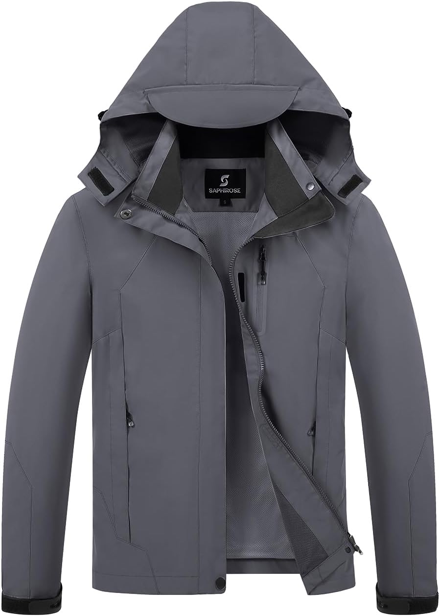 Womens Waterproof Rain jacket Lightweight Active Outdoor Raincoat with Removable Hood (Grey,Medium)