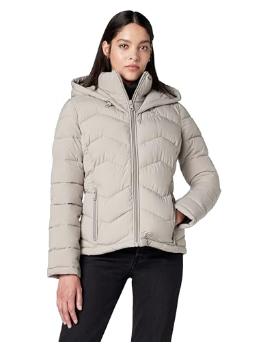 Calvin Klein Women's Stretch Fabric Puffer Jacket with Hood – Warm Quilted Zip Front Coat, Atmosphere, XS