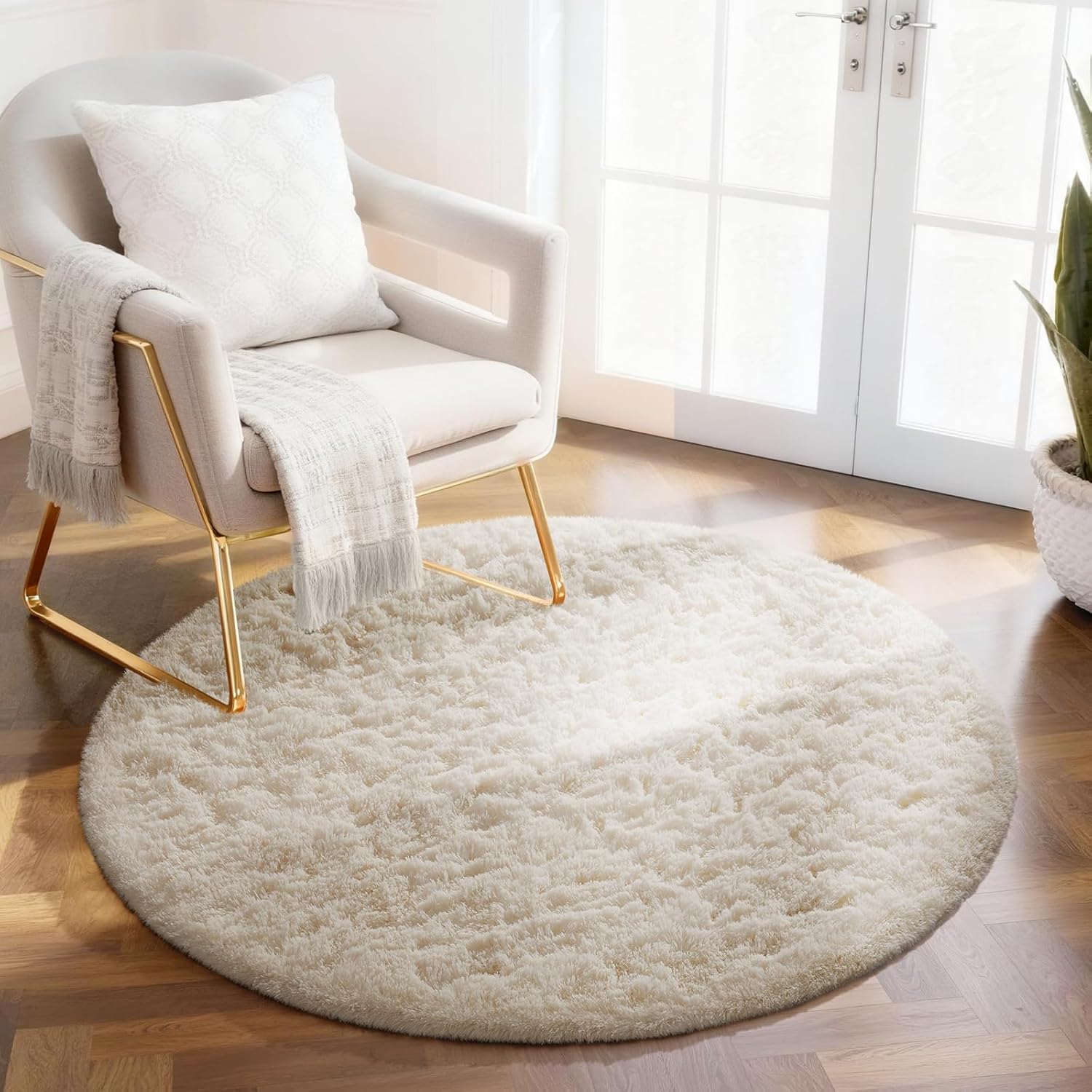 Ophanie Area Rugs for Bedroom Living Room,Color 2- Ivory,Size 2',Shape Round