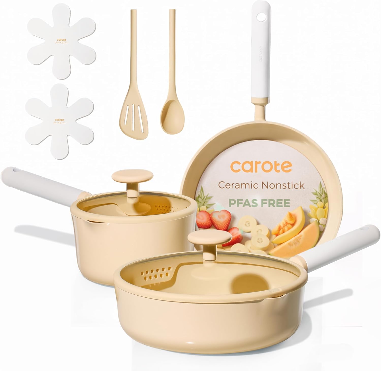 Ceramic Cookware Set Nonstick, 9pcs Pots and Pans Set Non stick, Non-Toxic & PFAS-Free,Dishwasher, RV/Camping Cookware Set,Sauce Pan with Lid, Yellow