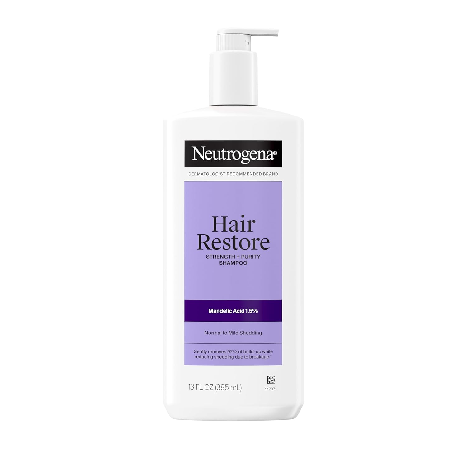 Neutrogena Hair Restore Strength + Purity Shampoo, Exfoliating Hair Wash with 1.5% Mandelic Acid Gently Removes 97% of Buildup & Reduces Shedding due to Breakage, Paraben-Free, 13 fl oz