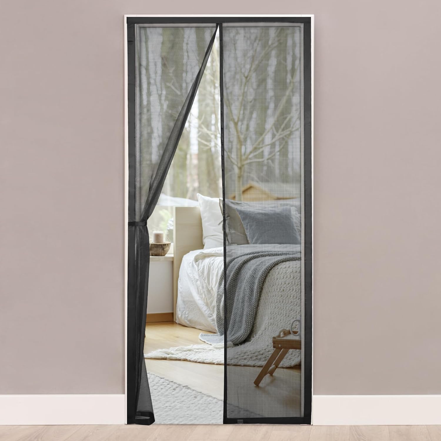 Magnetic Screen Door, 37" x 83" Auto Closure Mesh Curtain, Heavy-Duty Windproof Bug Screen, Pet & Kid Friendly, Fits Front/Sliding/Patio Door, Black