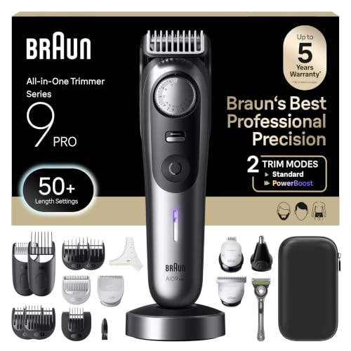 Braun All-in-One Series 9 PRO Men's Electric Beard Trimmer, Hair Clipper, Shaver & Razor for Face, Hair & Body, AIO 9570 with Gillette Labs Razor, Cordless