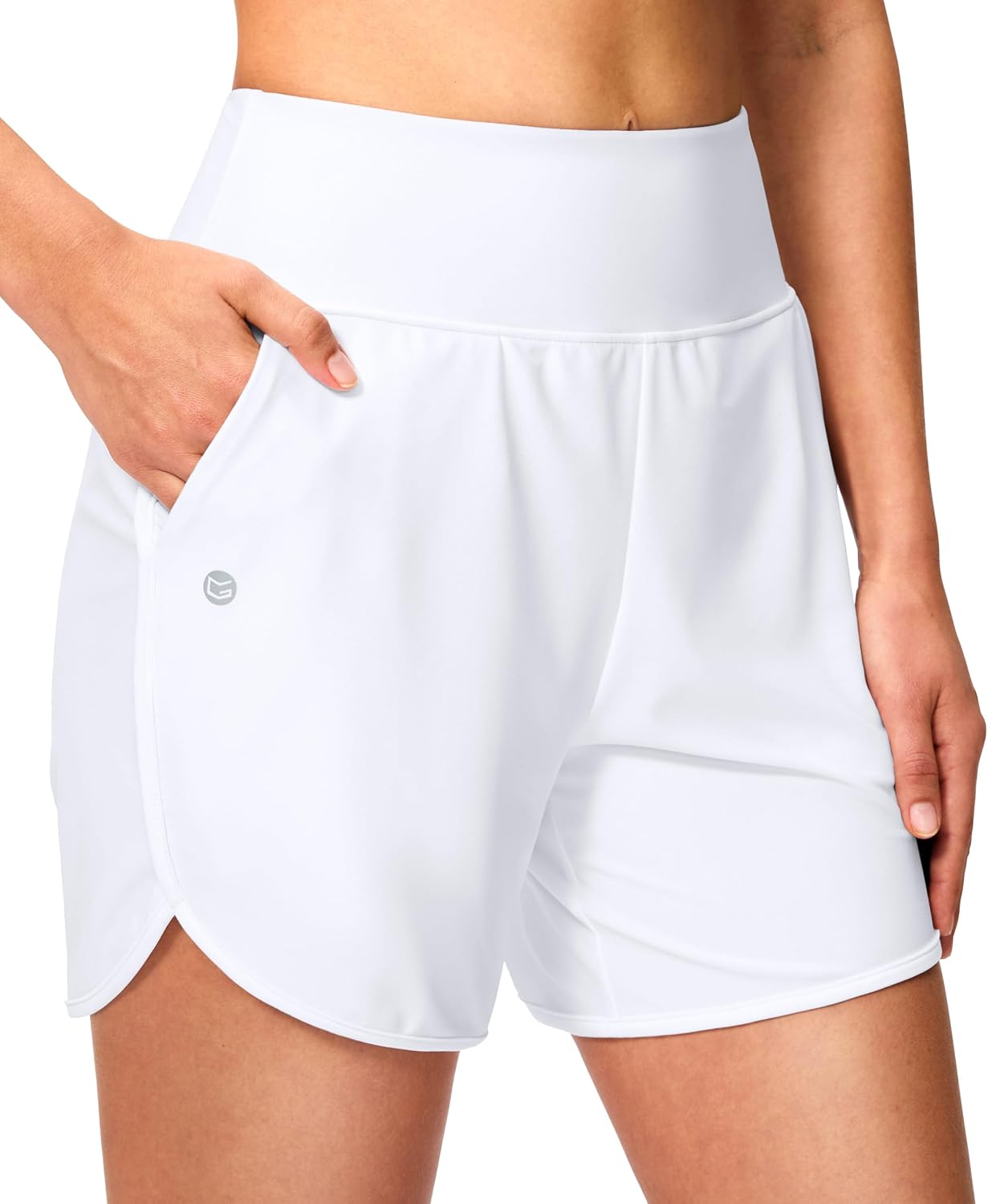 G Gradual Women's 5" Swim Board Shorts with Pockets(White,L)
