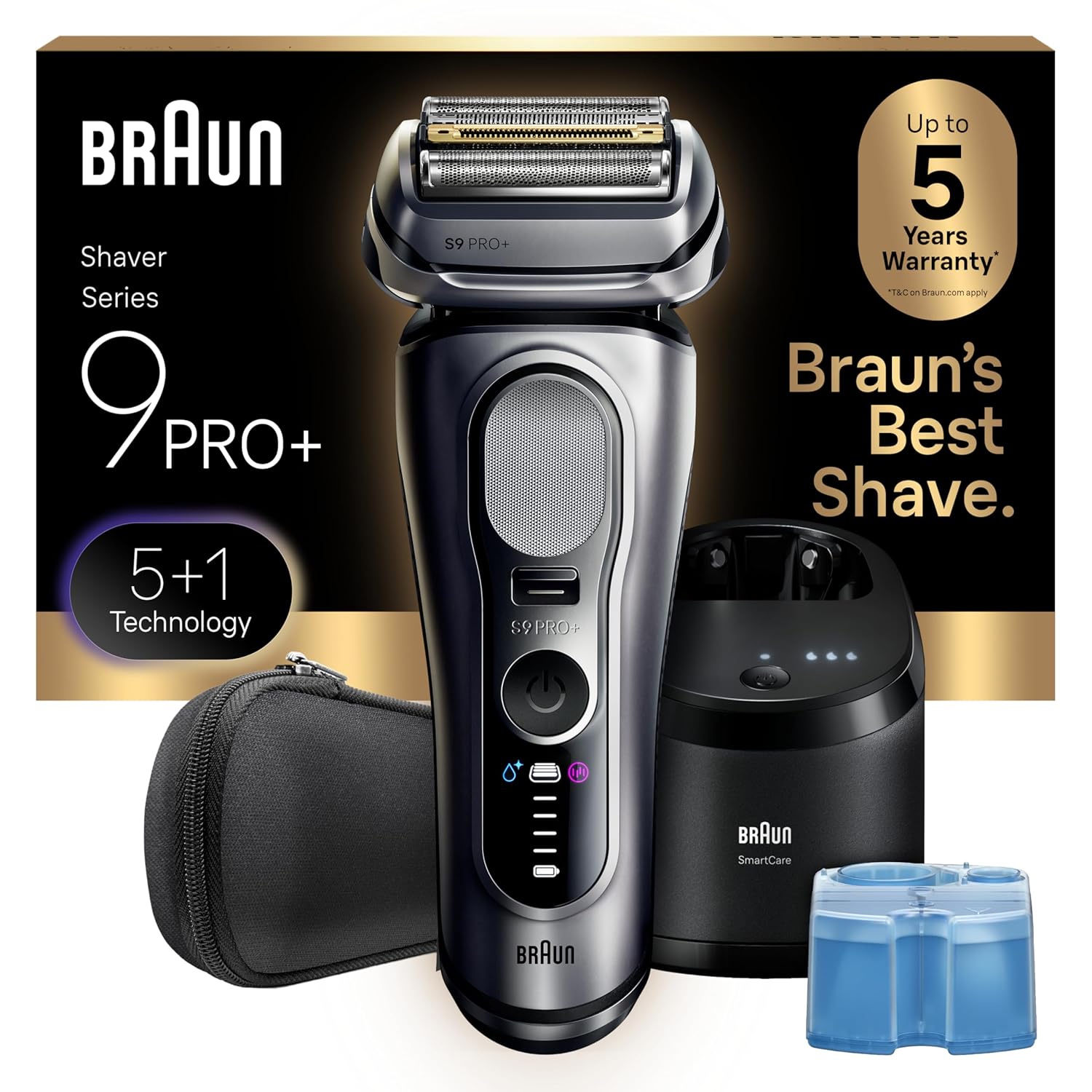 Braun Series 9 PRO+ Electric Shaver for Men, Wet & Dry Foil Razor, 6-in-1 SmartCare Clean & Charge Center, Built-in Precision ProTrimmer, Travel Case, Silver 9667cc