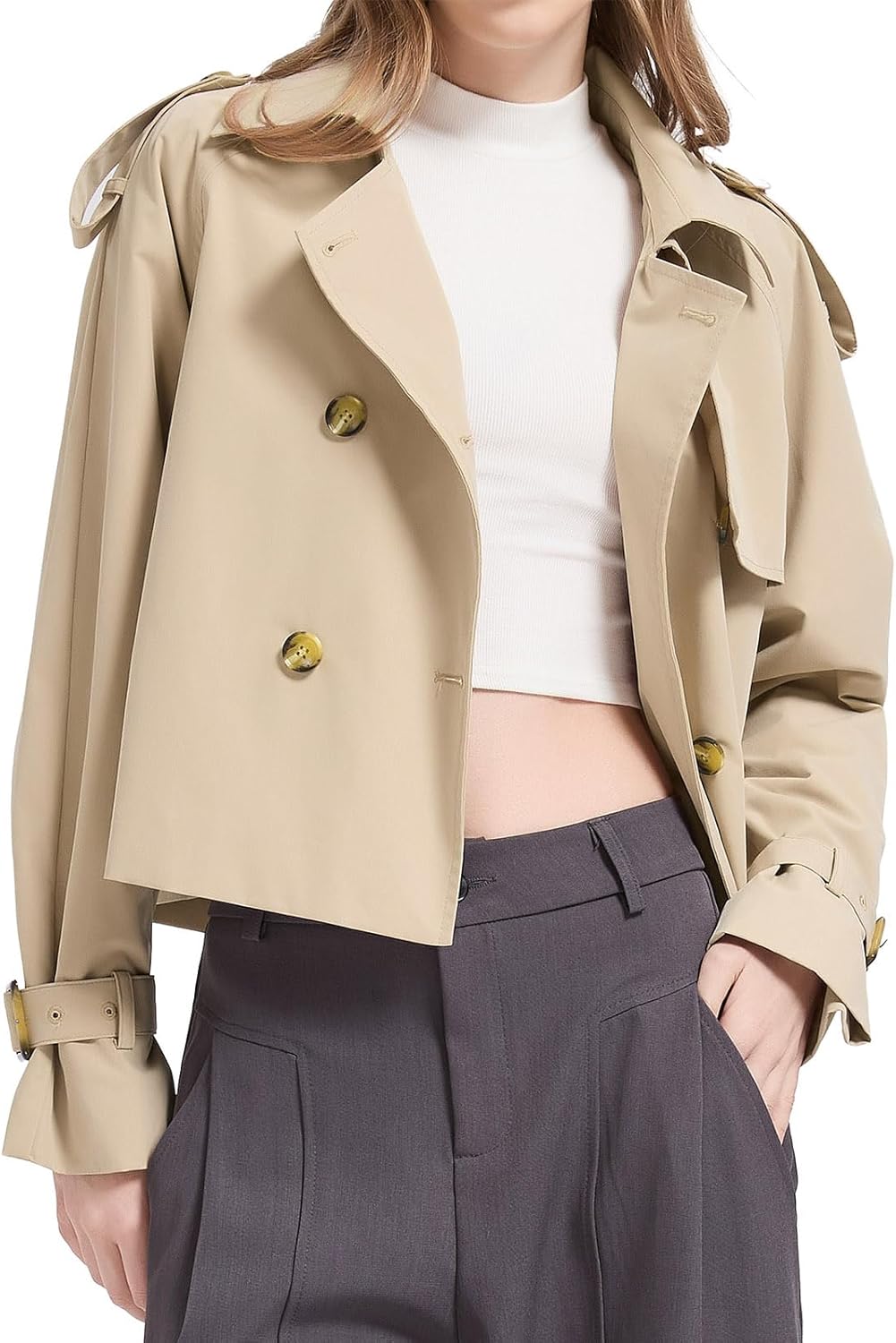 Short Trench Jackets for Women Cropped Trench Coat Double Breasted Spring Jacket Trendy Outwear