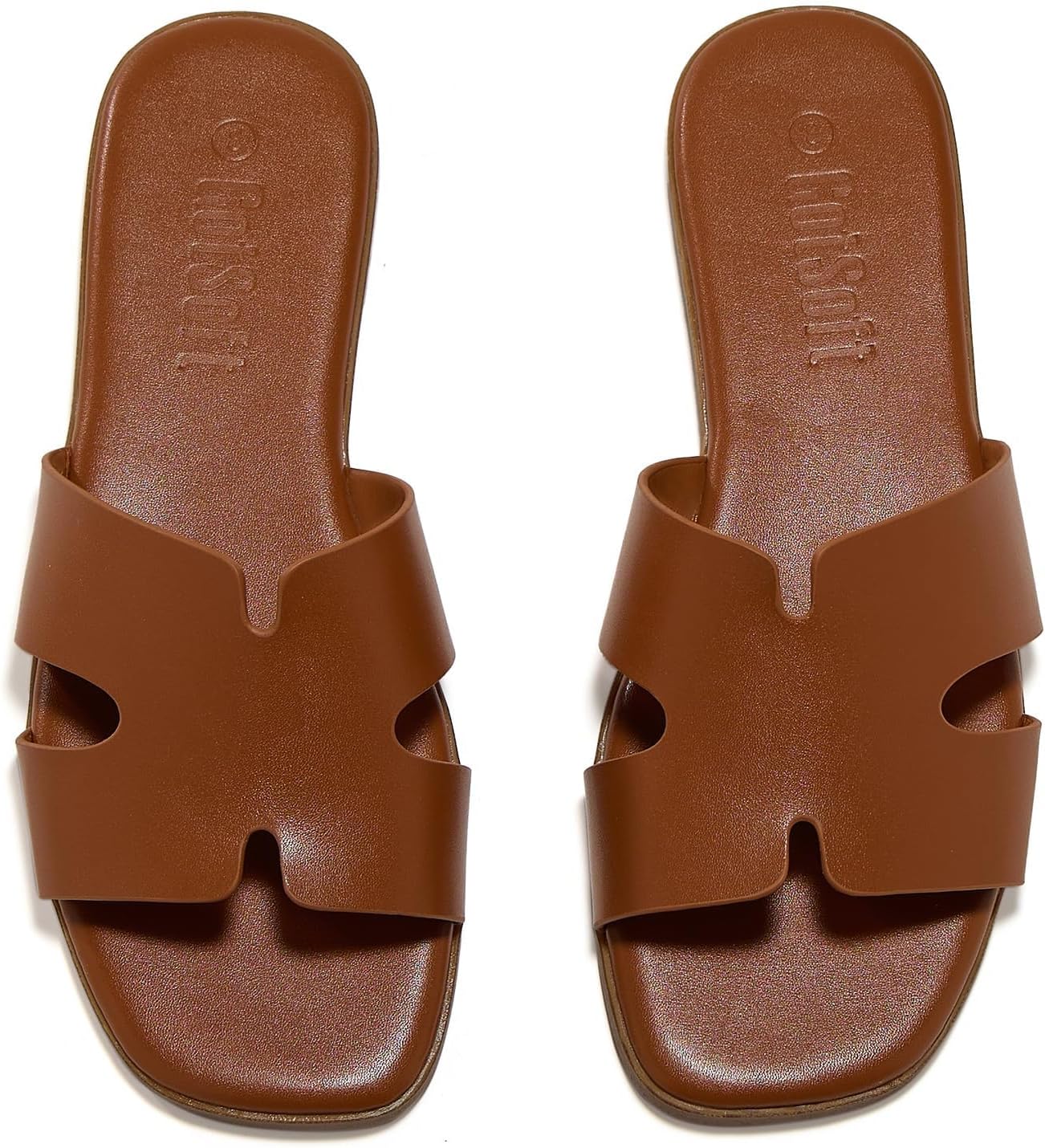 GotSoft Women's Flat Sandals Square Open Toe Slide Sandal Slip on Comfortable Summer Shoes, Brown, size 9