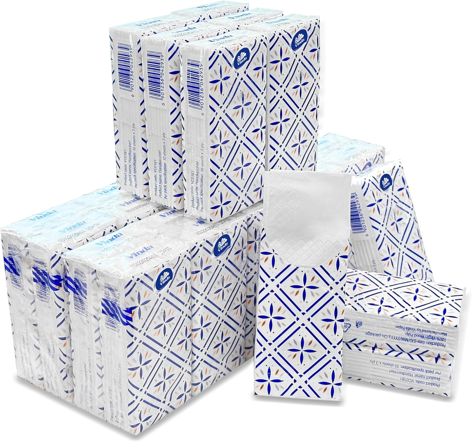 3-Ply Ultra Care Pocket Tissues, Travel Size (30 Packs of 10 Tissues), Lattice Pattern Design