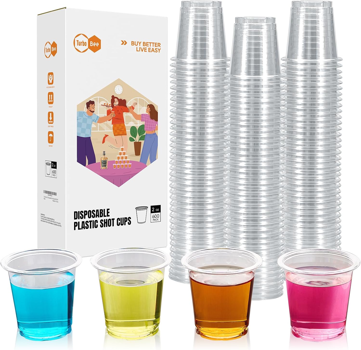 Turbo Bee 2 oz Plastic Shot Glasses, 600 Counts, Disposable Mini Shot Cups | PET Clear Cups, Tasting Cups for Party, Events