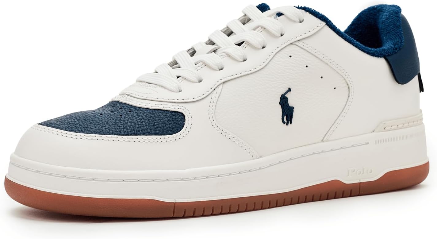 POLO RALPH LAUREN, Mens, Masters Court Leather Sneakers, Spring Navy, 11.5, Medium