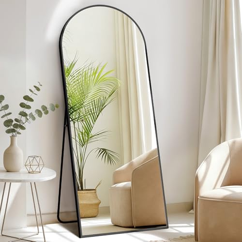 DUMOS Arched Full Length Mirror, 56"x21" Full Body Floor Standing Mirror with Aluminum Frame and Shatter Proorf Nano Glass, Modern Wall Hanging Leaning for Living Room, Home Decor, Black