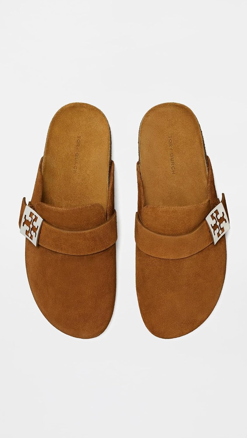 Tory Burch Women's Mellow Mules, Cognac Brown/Silver, 7.5 Medium US