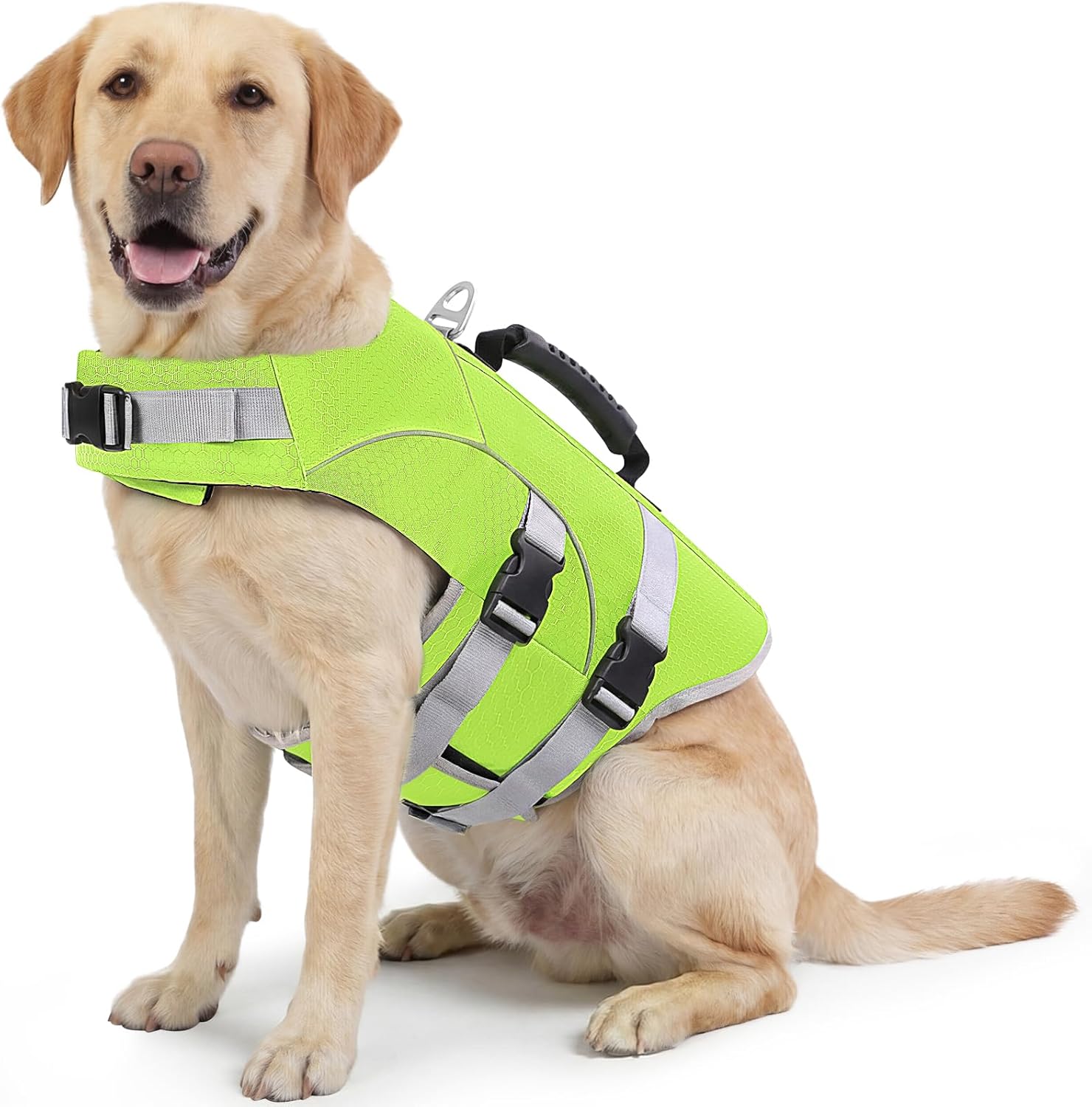 ASENKU Dog Life Jacket for Swimming & Boating, High Buoyancy Dog Life Vest with Rescue Handle, Reflective & Adjustable Fit for Small to Large Dogs (Neon Green, L)
