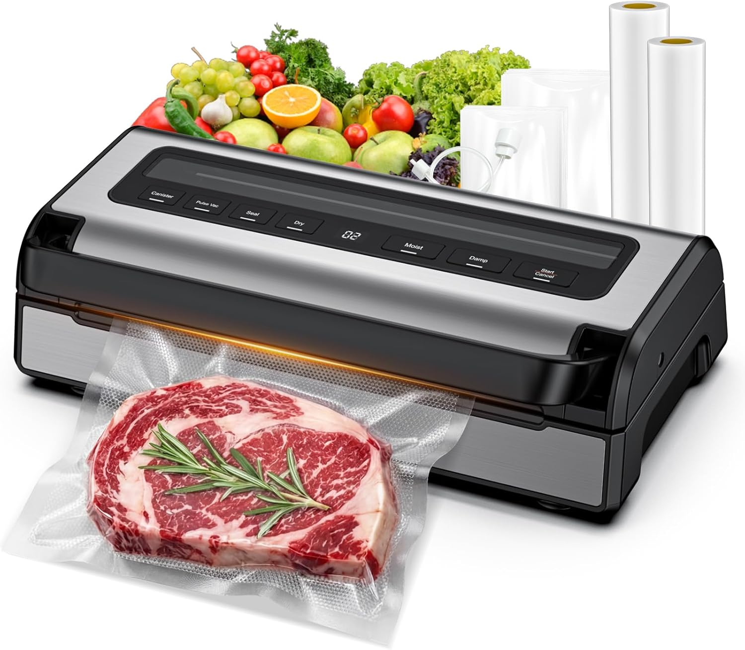 Automatic Food Vacuum Sealer Machine | 180W Kitchen Vacuum Sealer for Dry, Moist & Canister Sealing | Hands-Free Suction Base, Built-in Cutter & Storage | Complete Set with 2 Rolls & 10 Bags
