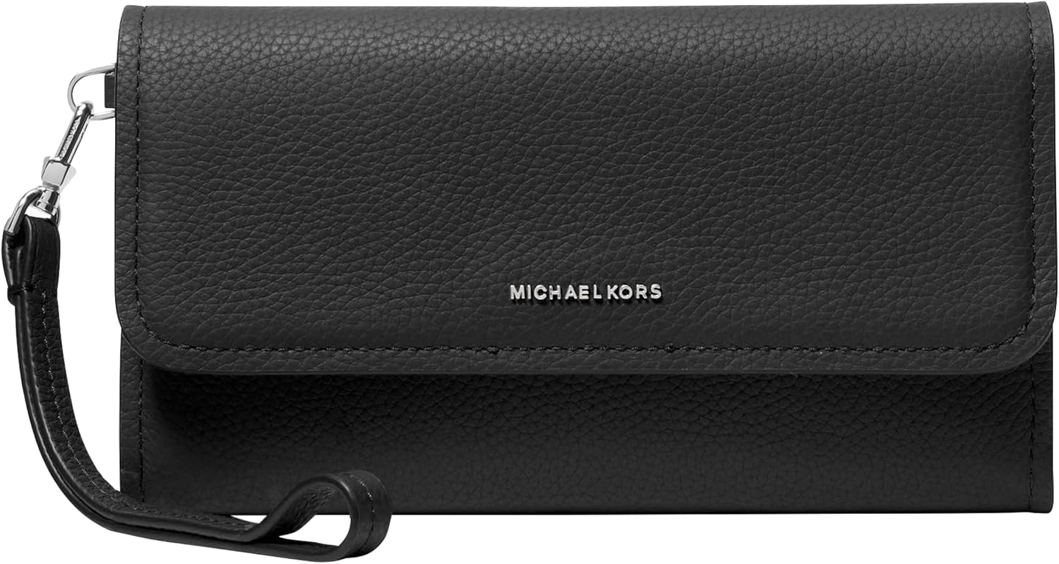 Michael Kors Women's Jet Set Medium Flap Double Zip Wristlet, Gold-Tone Hardware/MK Signature Semi Lux Black, Brown/Acorn