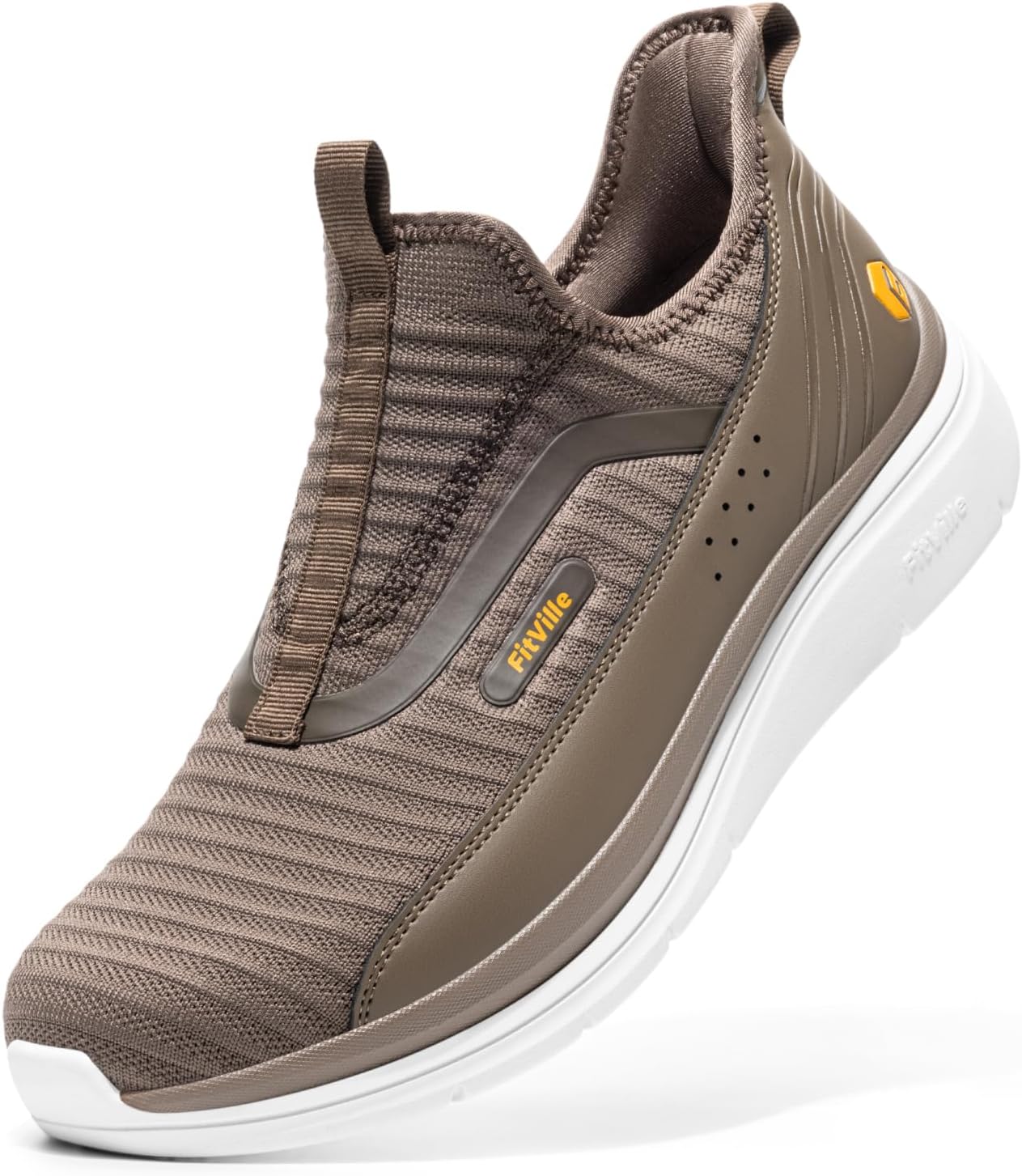FitVille Wide Width Slip On Shoes for Men Wide Walking Shoes for Flat Feet Plantar Fasciitis-Stepease V2 (12.5 Wide, Moss Brown)