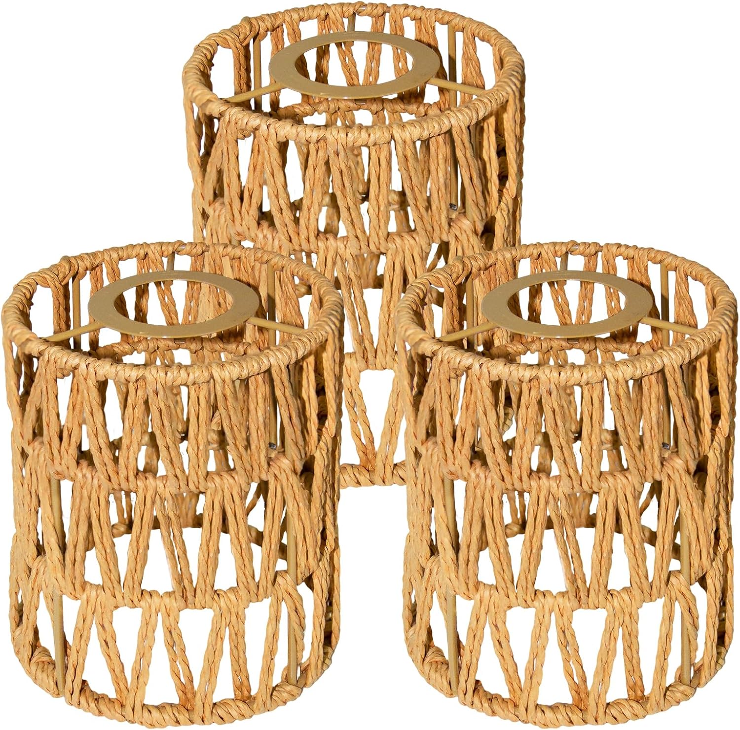 3 PACK Rattan Lamp Shades(4.7"×5.9"), Small Boho Pendant Light Shade, Handwoven Wicker hanging Lampshades For Chandeliers, Wall Sconces, Floor & Table Lamps