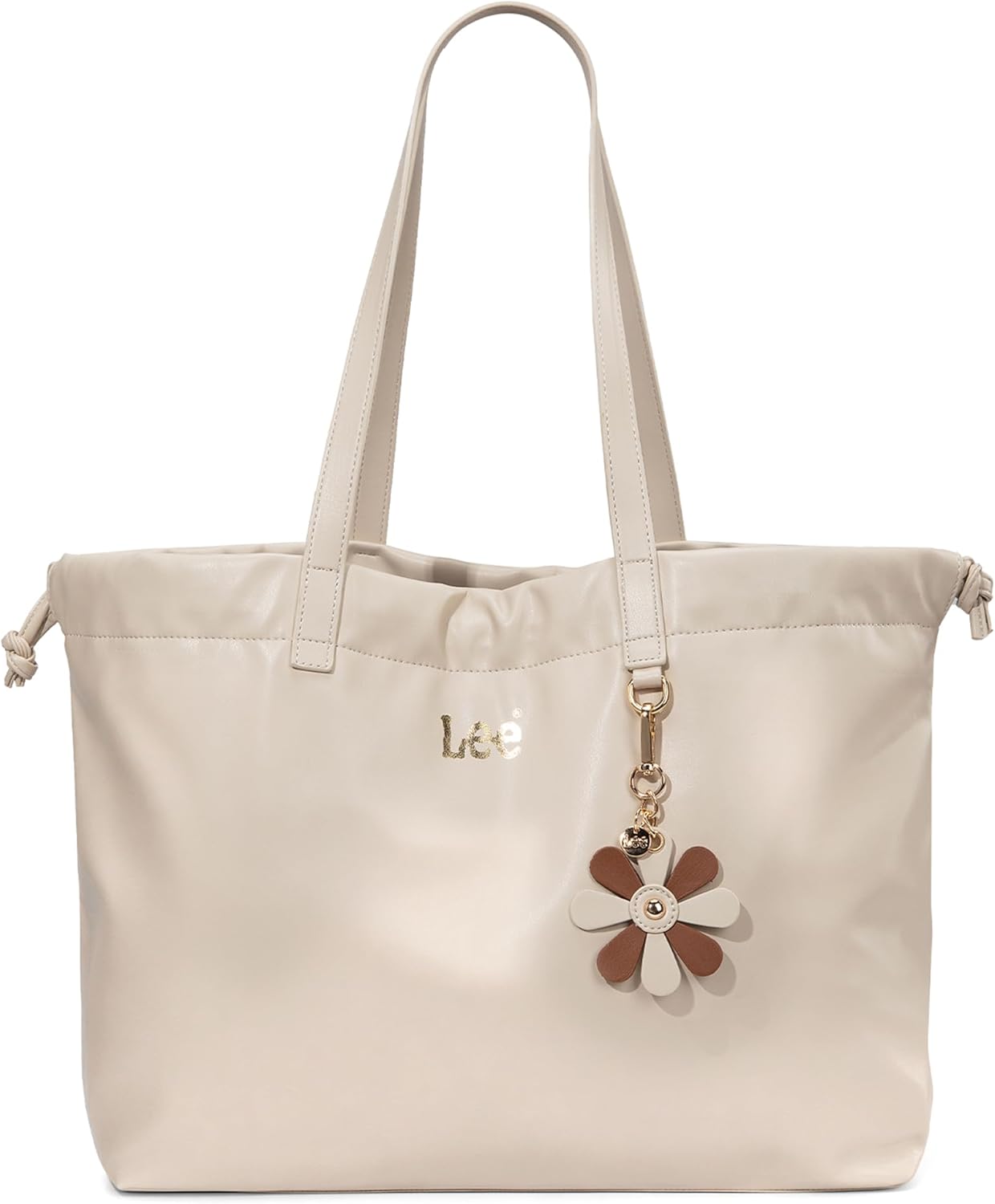 Lee Leather Tote Bag for Women, Spacious Vegan Leather Shoulder Bag & Handbag with Drawstring Closure, Durable Shoulder Straps, Large Capacity Work & Travel Purse, LEE73-001TN