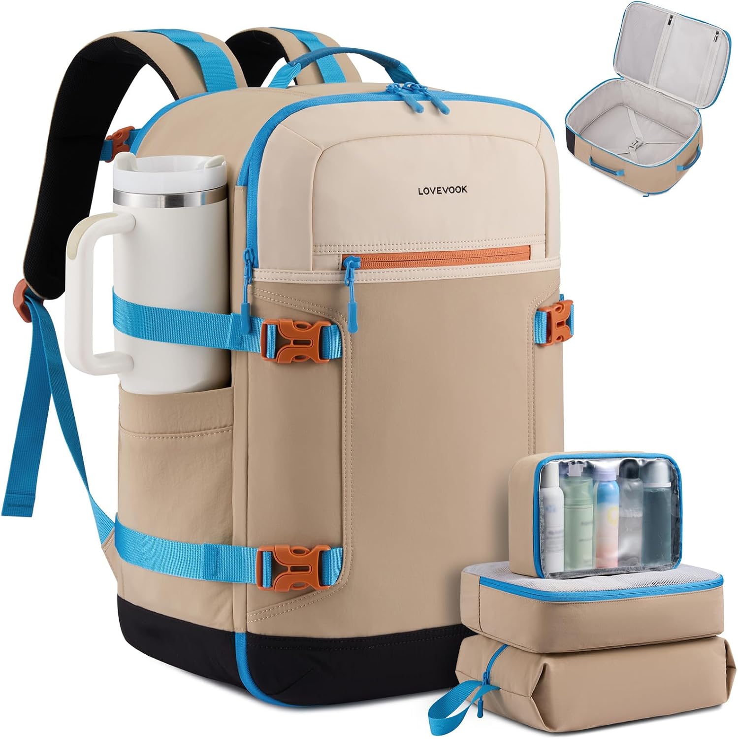 40L Travel Backpack for Women & Men, Airline Approved Carry On Backpack with 3 Packing Cubes, TSA Personal Item Bag, Waterproof Weekender Overnight Backpack Fits 17" Laptop