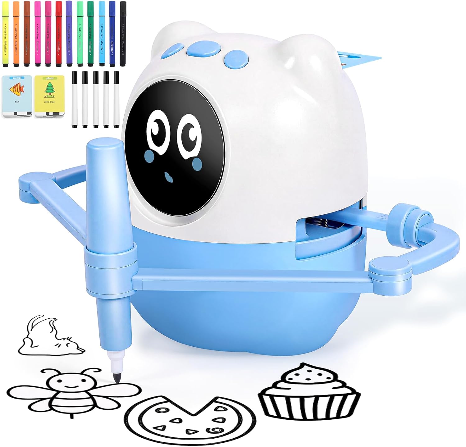 Drawing Robot for Kids, Montessori Interactive Learning Toy with 150+ Cards, Step-by-Step AI Art Tutor for Toddlers 3-8, Screen-Free Educational Gift, Spell & Draw Supplies for Boys Girls