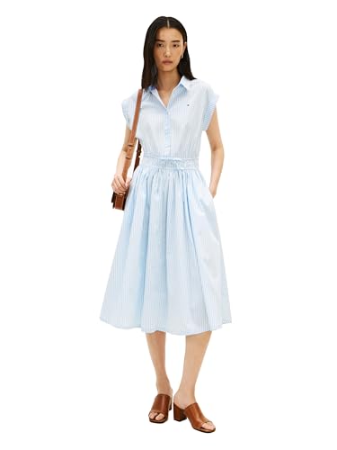 Tommy Hilfiger Women's Sleeveless Shirt Dress with Smocked Waist, Banker Stripe Vessel Blue/White X-Small