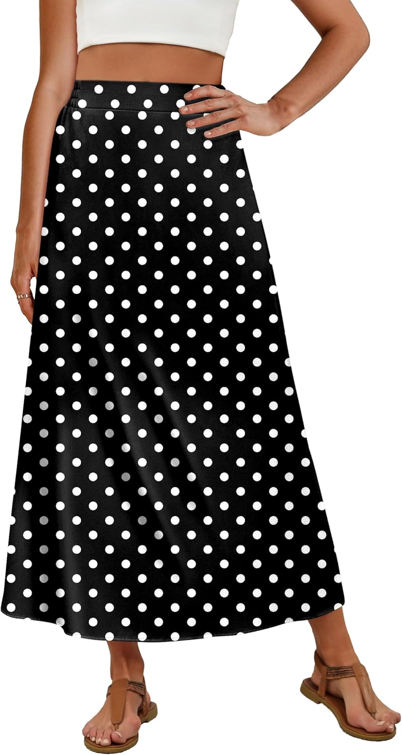 OFEEFAN Polka Dot Long Maxi Skirts for Women Spring Summer Dresses Casual Loose Boho Clothes Beach Vacation Outfits Print 05 M
