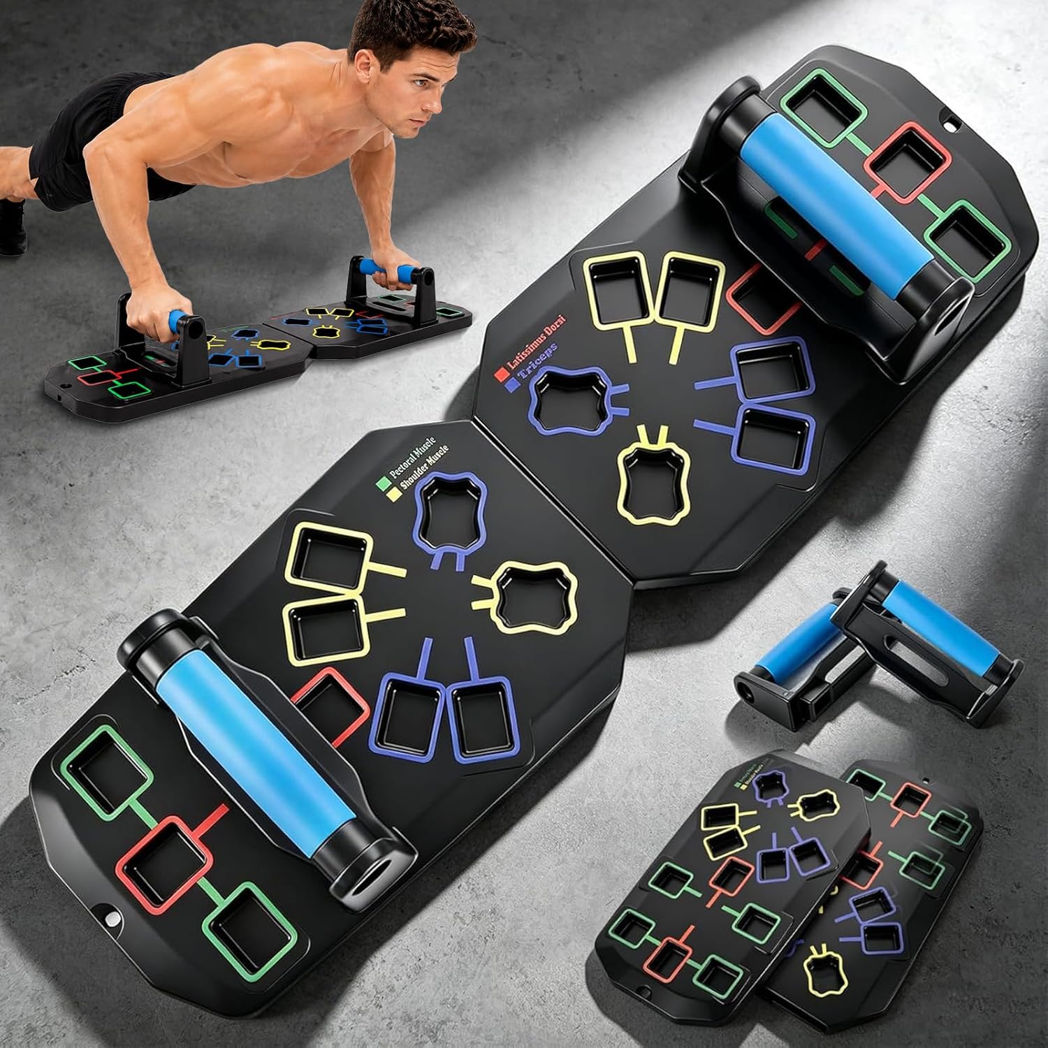 ATYANS Push Up Board 20-In-1 Workout Equipment, Pushup Board with Handles, Puzzle-Style Snap Design with Square Slots, Home Gym Fitness Equipment for Chest, Shoulders, Back & Triceps, Men and Women