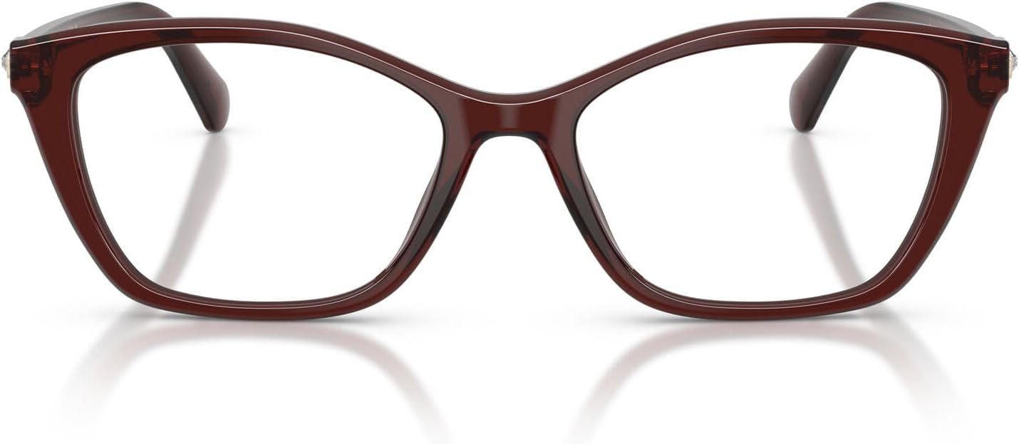 Swarovski Women's SK2065F Low Bridge Fit Square Prescription Eyewear Frames, Transparent Burgundy/Demo Lens, 52 mm