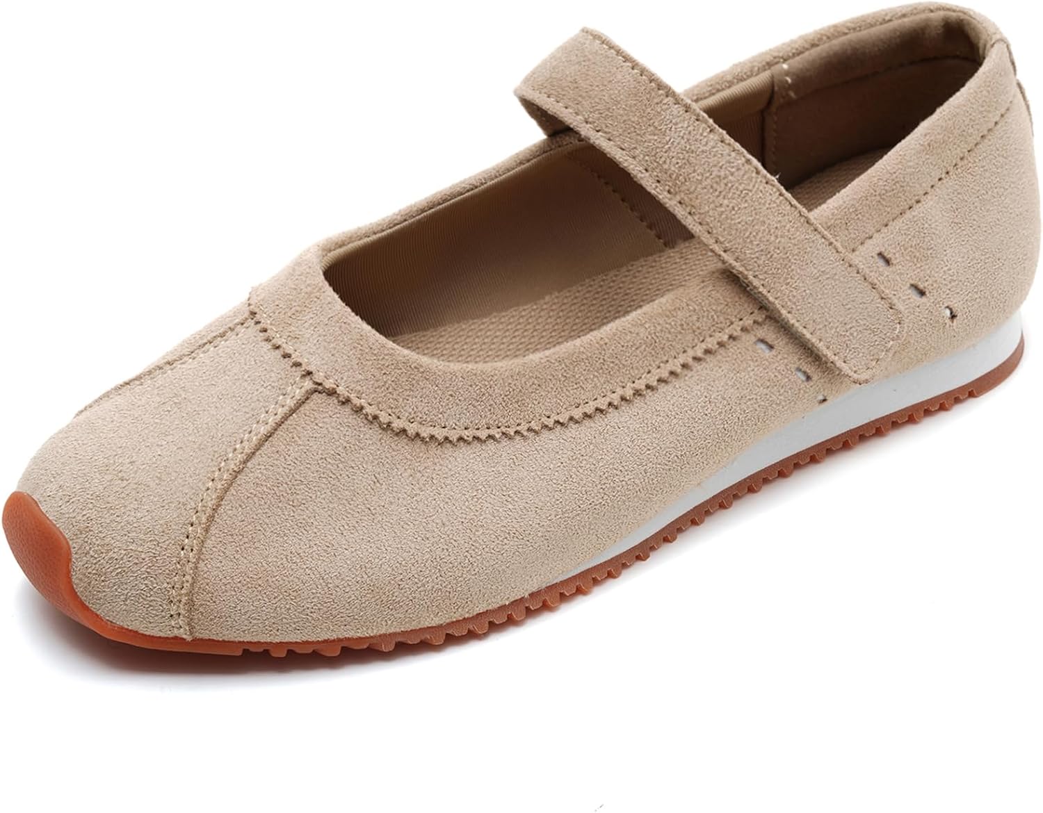 Womens Mary Jane Flats Slip On Sneakers Comfortable Walking Shoes for Work Casual Retro Khaki US Size 8