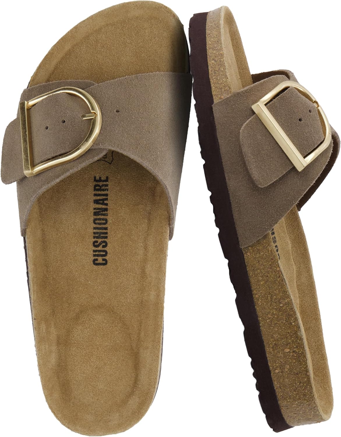 Leeds 100% Genuine Leather Suede Womens Sandals, Comfortable Slides for Women with Adjustable Statement Buckle, MOSS 8