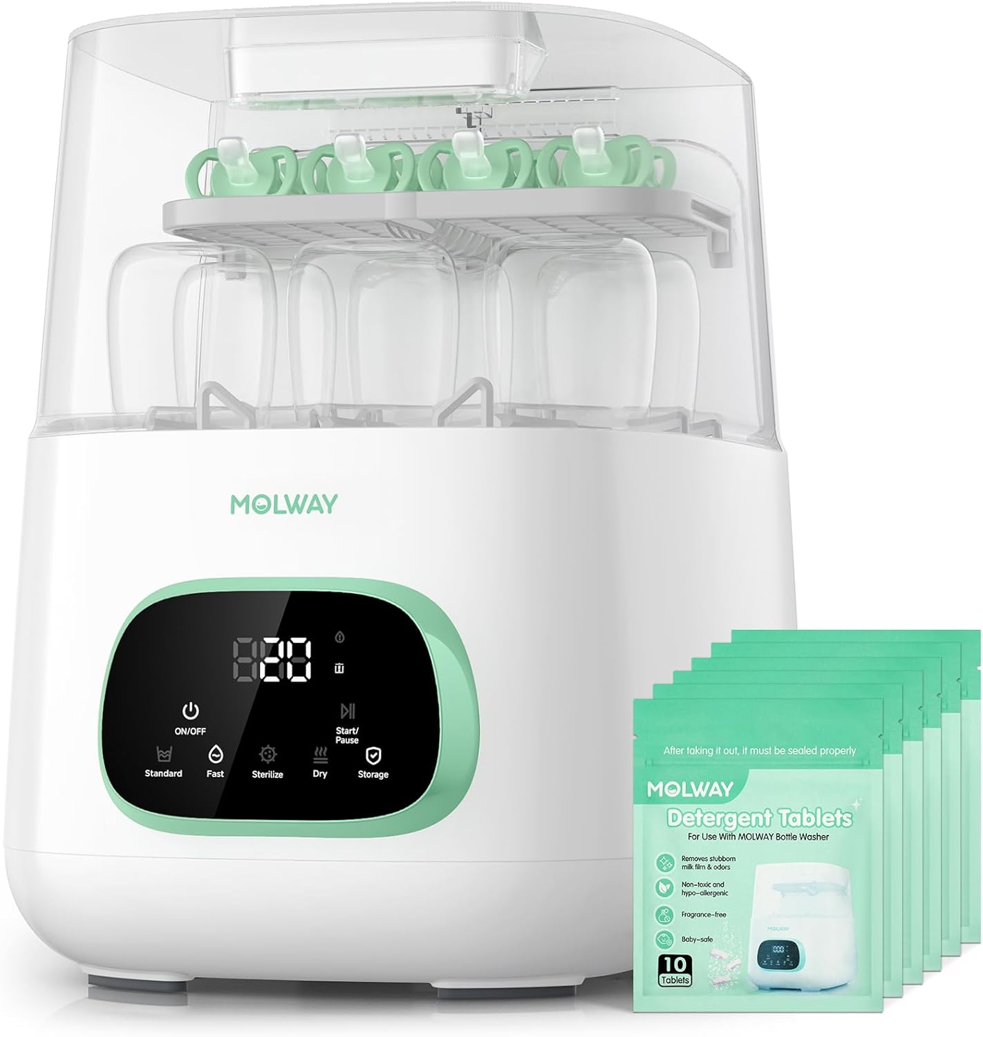 MOLWAY Upgraded Bottle Washer Pro, All-in-One Baby Bottle Washer and Sterilizer & Dryer, Cleaning Machine for Bottles, Pump Parts & Baby Essentials, Replaces Hand Washing, Mothers Day Gifts for Women