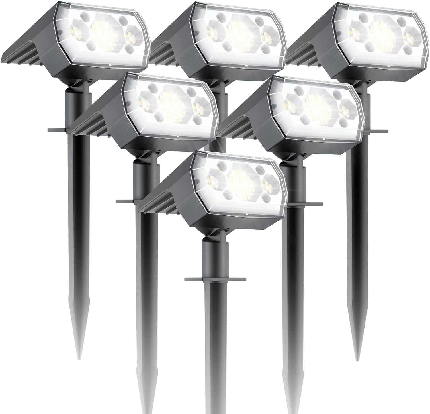 RUNBARRY Solar Lights Outdoor Waterproof IP67, 6 Pack 64 LED Outdoor Solar Lights, 3 Lighting Modes Auto On/Off Solar Spot Lights Outdoor for Garden, Yard, Landscape - Cool Daylight