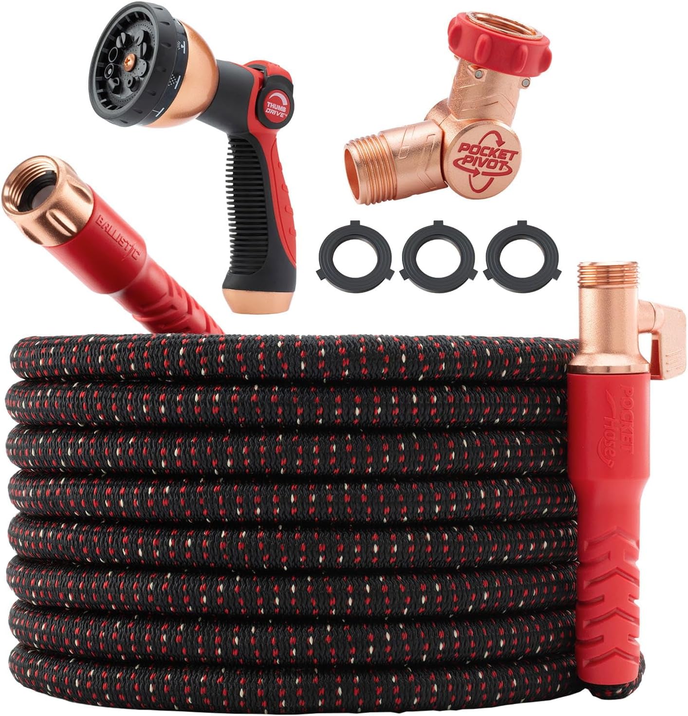 Pocket Hose Ballistic 100 FT Expandable Garden Hose, No-Kink, As Seen on TV
