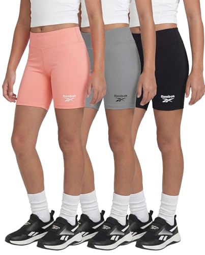 Reebok 3 Pack: Girls 6 Inch Bike Shorts Athletic Spandex Bikers Volleyball Soccer Dance Cheer Gymnastics Under Dress 6-16- Set 3, S, (6-7)