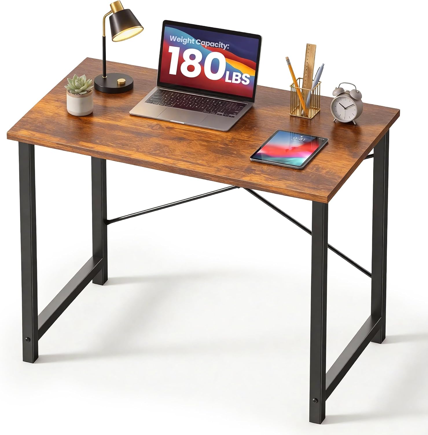 31 Inch Small Computer Desk for Home Office, Modern Study Writing Work Table Simple Style for Bedroom with X-Shaped ReInchforcement, Rustic Brown