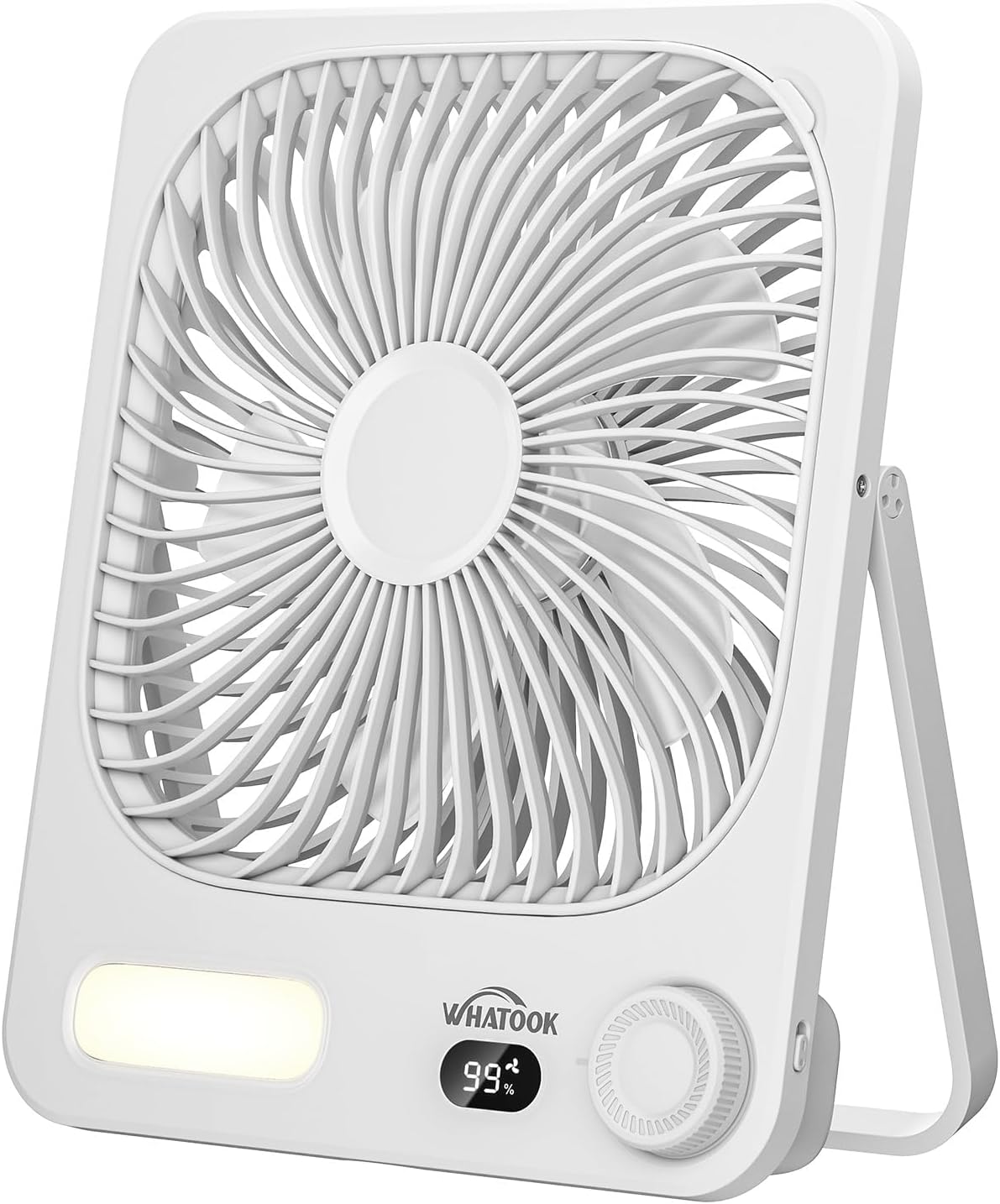 Small Desk Fan Rechargeable - 10000mAh Battery Operated Portable Fan with 100 Speeds & Night Light, Ultra Quiet Personal Desktop Fan for Bedroom, Office, Camping & RV Tent (White)