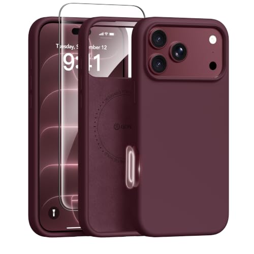 GONEZ for iPhone 18-Pro Case/17 Pro Case, Compatible with MagSafe | Burgundy, Screen Protector, Full Camera Protection, Premium Silicone Cover Shockproof Drop Protection Slim Phone Case