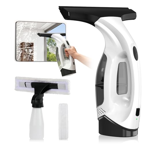 ZRHI Window Vacuum Squeegee Cordless, 2000Pa Electric Window Cleaner Tool with 2200mAh & 150ml Water Collection Tank, Window Cleaning Kit Shower Squeegee for Glass Doors, Mirrors, Car Windows(White)