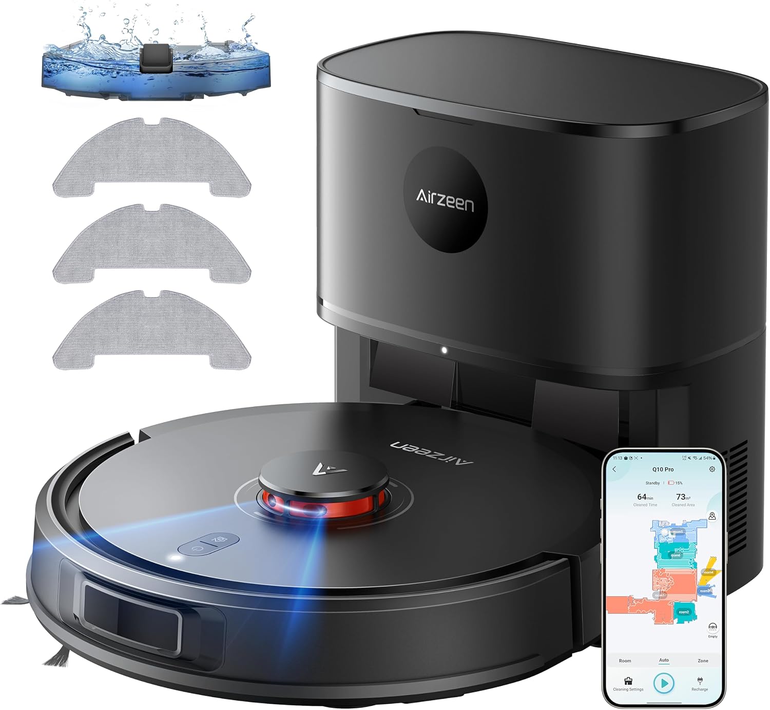 Robot Vacuum and Mop, Self-Emptying Robot Vacuum Cleaner with 8000Pa Suction, Laser Navigator with Smart Mapping Robotic Vacuums, 150Mins Runtime,Schedule,App Alexa Control for Carpet/Pet Hair,Q10 pro