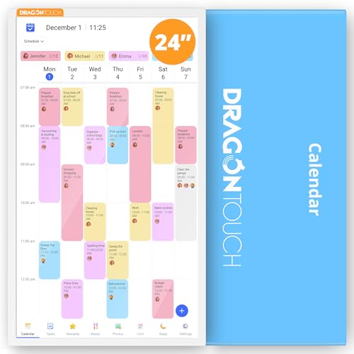 Dragon Touch 24 inch Digital Calendar Chore Chart – Interactive Touchscreen, Smart Family Planner, Hearth Display Desk Digital Calendar Best Gifts for Christmas, Wedding, Mom